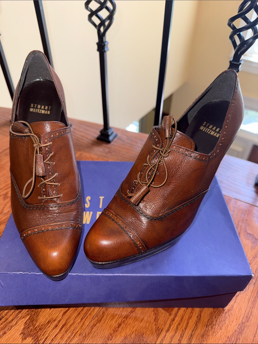 Stuart Weitzman Chestnut Brown Leather Lace-Up Heels